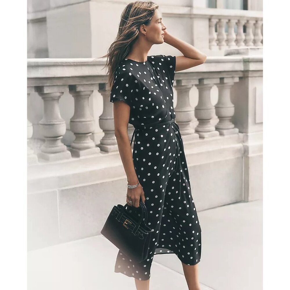 NEW Ann Taylor Petite Dotted Crepe Column Midi Dress Black White Size 00P - Picture 5 of 5